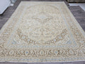 Vintage Oushak Rug 9x12: Handmade Wool, Blue Beige Floral Medallion