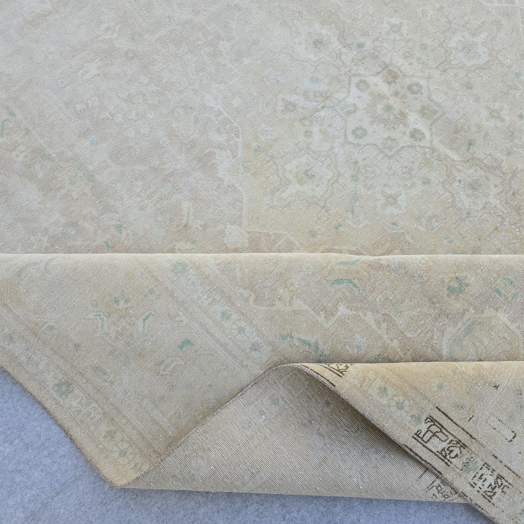 Antique Oushak Rug 9.6x12.6 ft, Faded Turkish Wool Rug, Neutral Decor