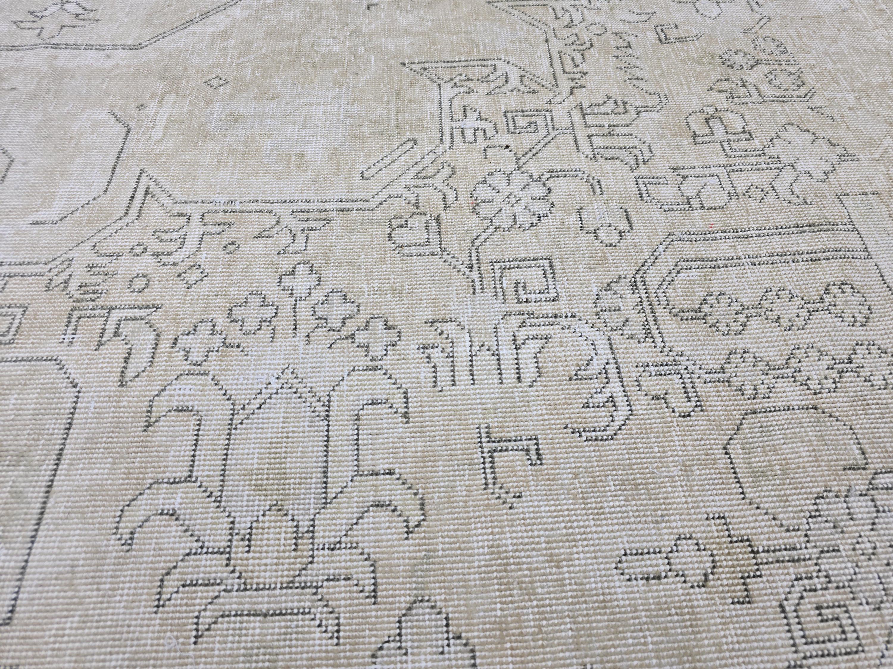 Oversized Neutral Oushak Rug: Vintage Turkish Wool Carpet (9.30x12.50 feet)