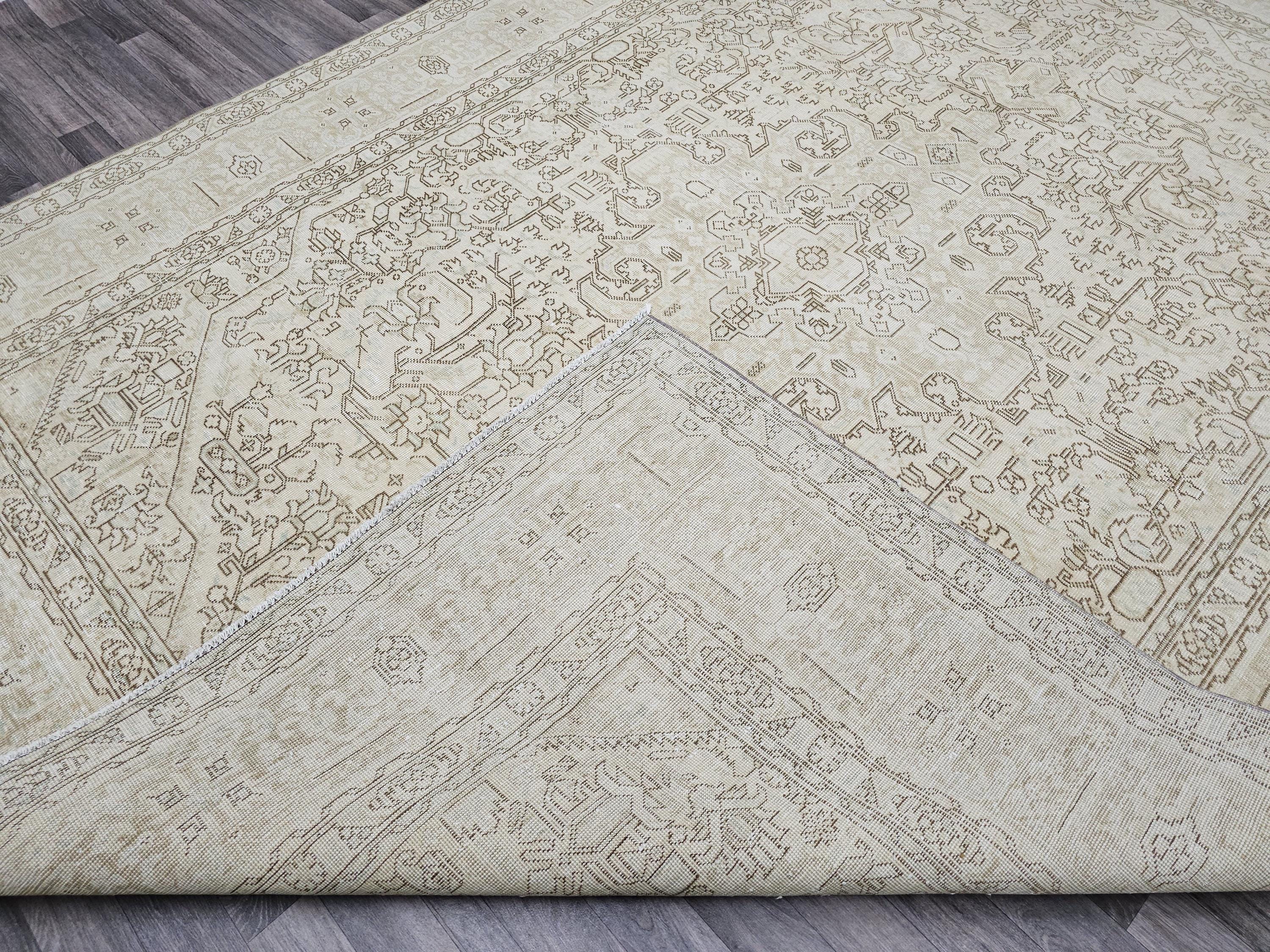 9.5x12.5 Vintage Oushak Rug: Hand-Knotted Distressed Wool