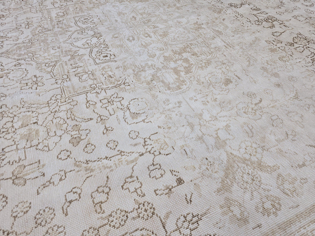 9x12 Vintage Turkish Rug Oushak | Beige Cream Large Area Carpet Handmade Wool Rug