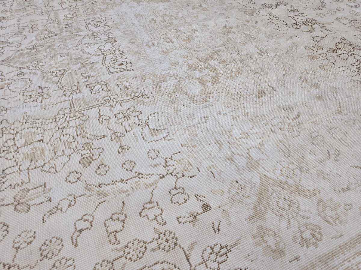 9x12 Vintage Turkish Rug Oushak | Beige Cream Large Area Carpet Handmade Wool Rug