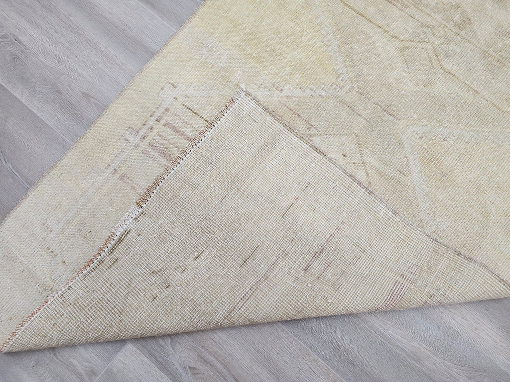 Antique Turkish Oushak Runner Rug: Beige Cream Wool, 3x12 ft