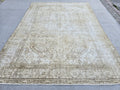 Vintage Rug 8x10, Hand Knotted Turkish Wool Area Rug, Faded Sand Beige Medallion Carpet, Muted Earthy Rug for Living Room, Bedroom, Office