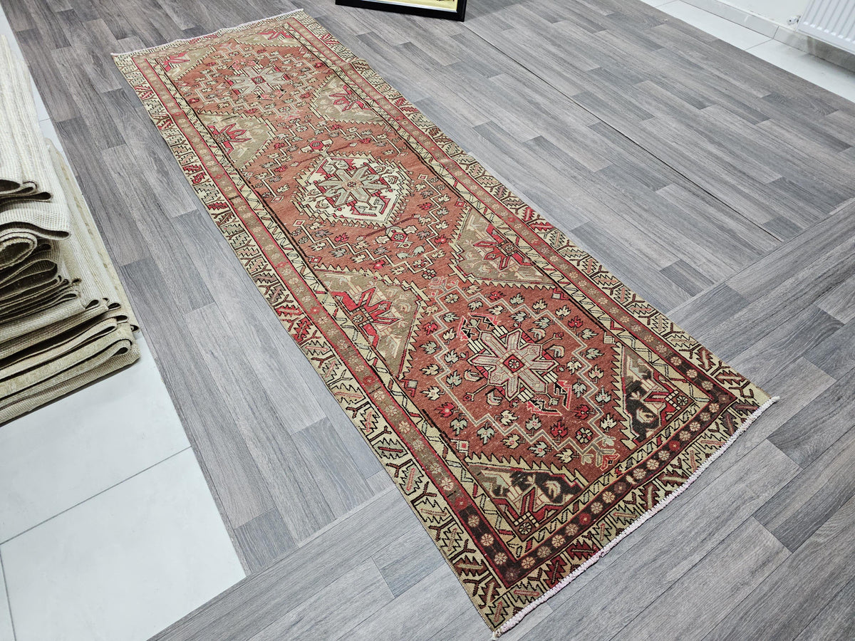Vintage Oushak Runner 3.15x9.55 ft Handwoven Rug - High Quality Wool Runner rug for Kitchen and Hallway - Rustic Decor Runner