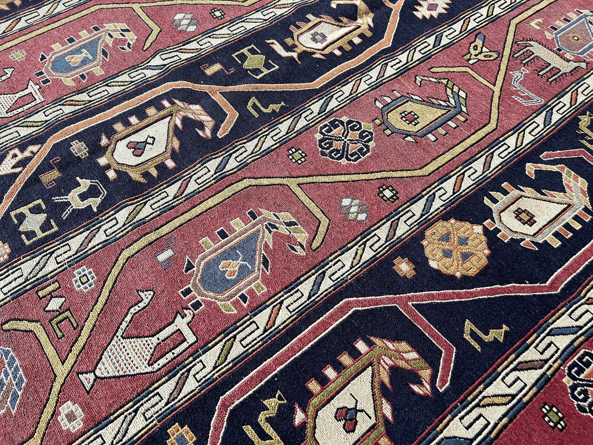 6x9 Vintage Soumak Rug: Hand-Knotted Wool Cecim, Tribal Design