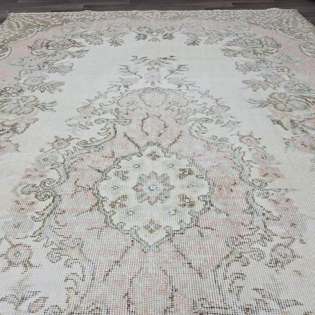 6x9 Vintage Pink Oushak Rug, Wool Anatolian Carpet