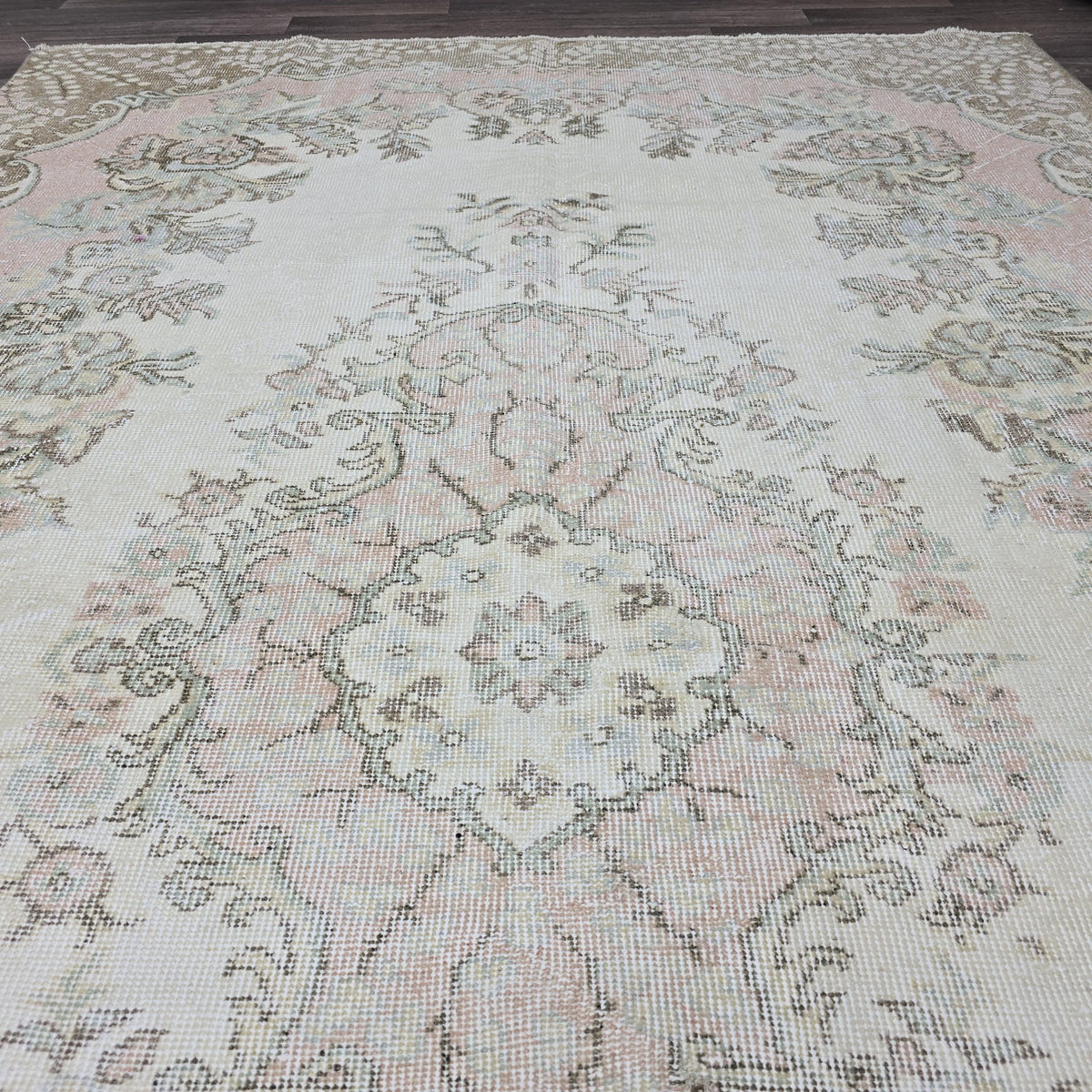 6x9 Vintage Pink Oushak Rug, Wool Anatolian Carpet