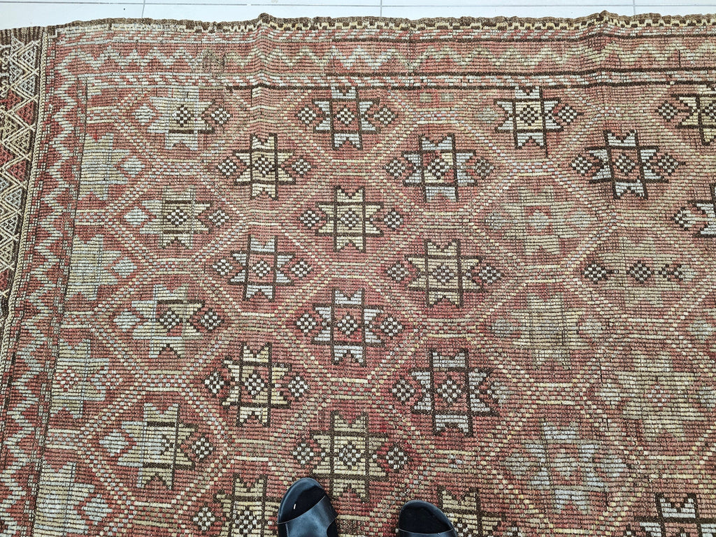 Hand Knotted Wool Turkish Rug: Vintage Bohemian Kilim (5.10x9.90 ft)
