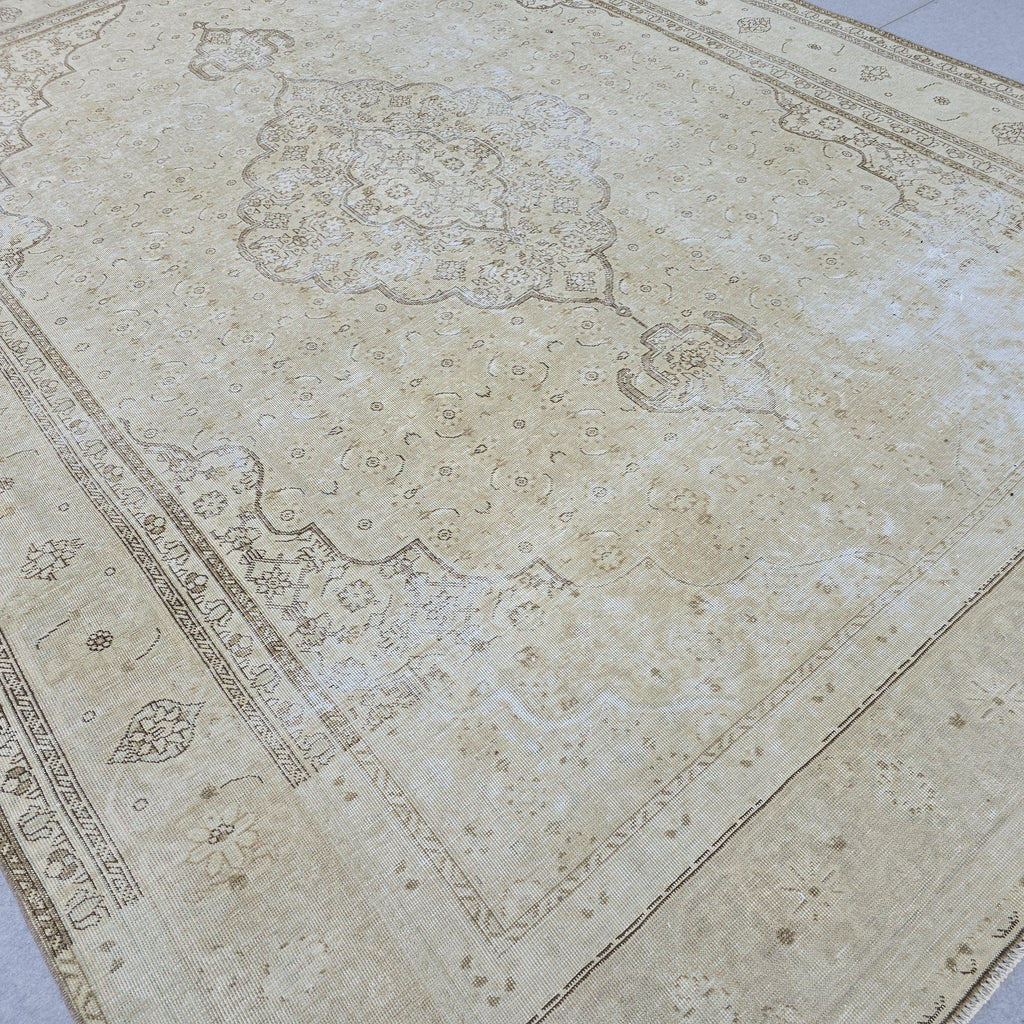 Turkish Rug 9x12 | Large Medallion Area Rug | Hand Knotted Neutral Oushak area rug