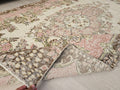 6x10 Vintage Wool Area Rug  - Handwoven Vintage Wool Rug 5.85x10 feet – Pink Cream Floral Bohemian Carpet for Living Room & Bedroom