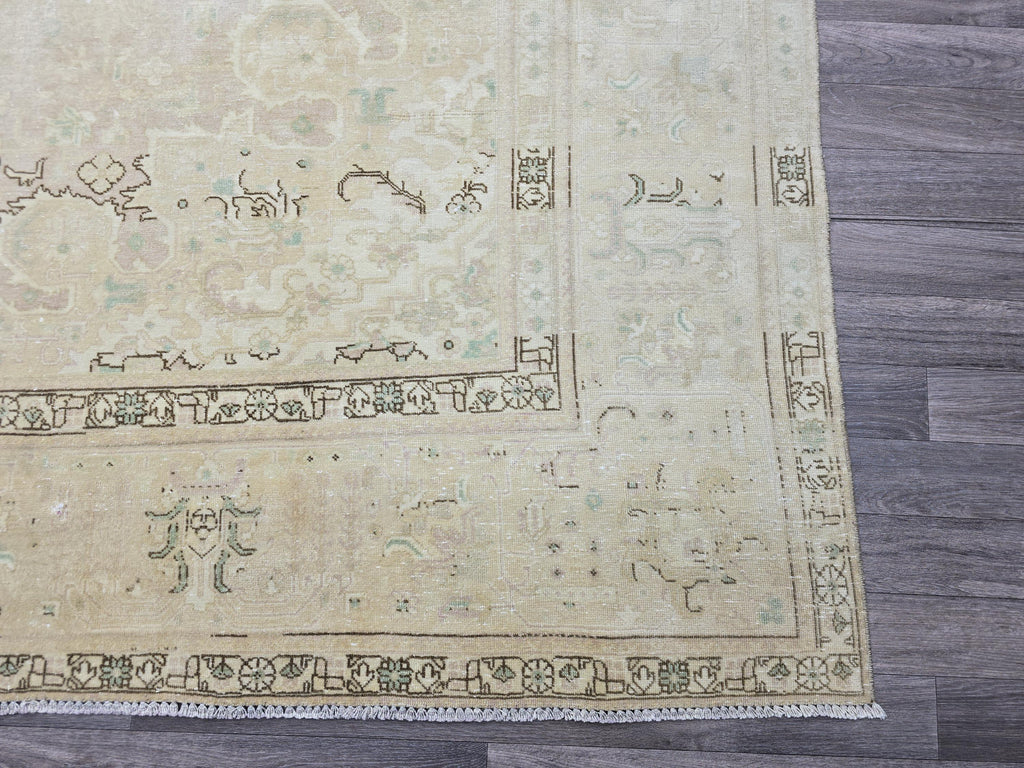 Large Vintage Handwoven Turkish Oushak Wool Rug: 9.6x12.6 ft