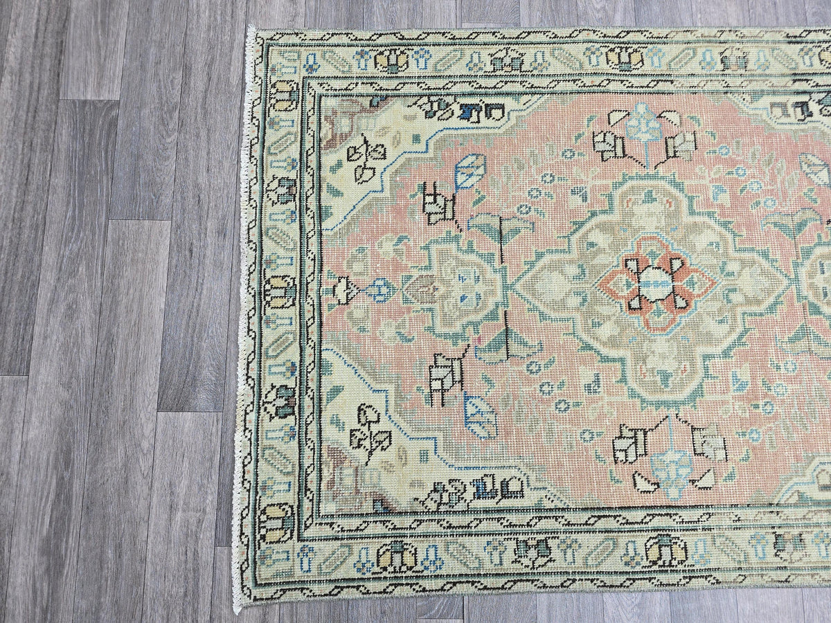 Antique Wool Runner Rug: Vintage Anatolian Stair Carpet (3x12.65 ft)