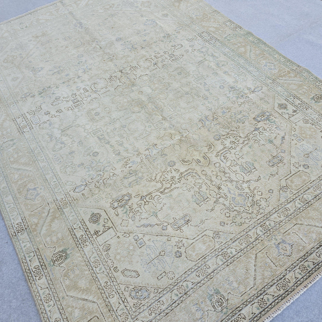 Hand-Knotted Neutral Oushak Rug: 8x11 Vintage Turkish Wool Area Rug