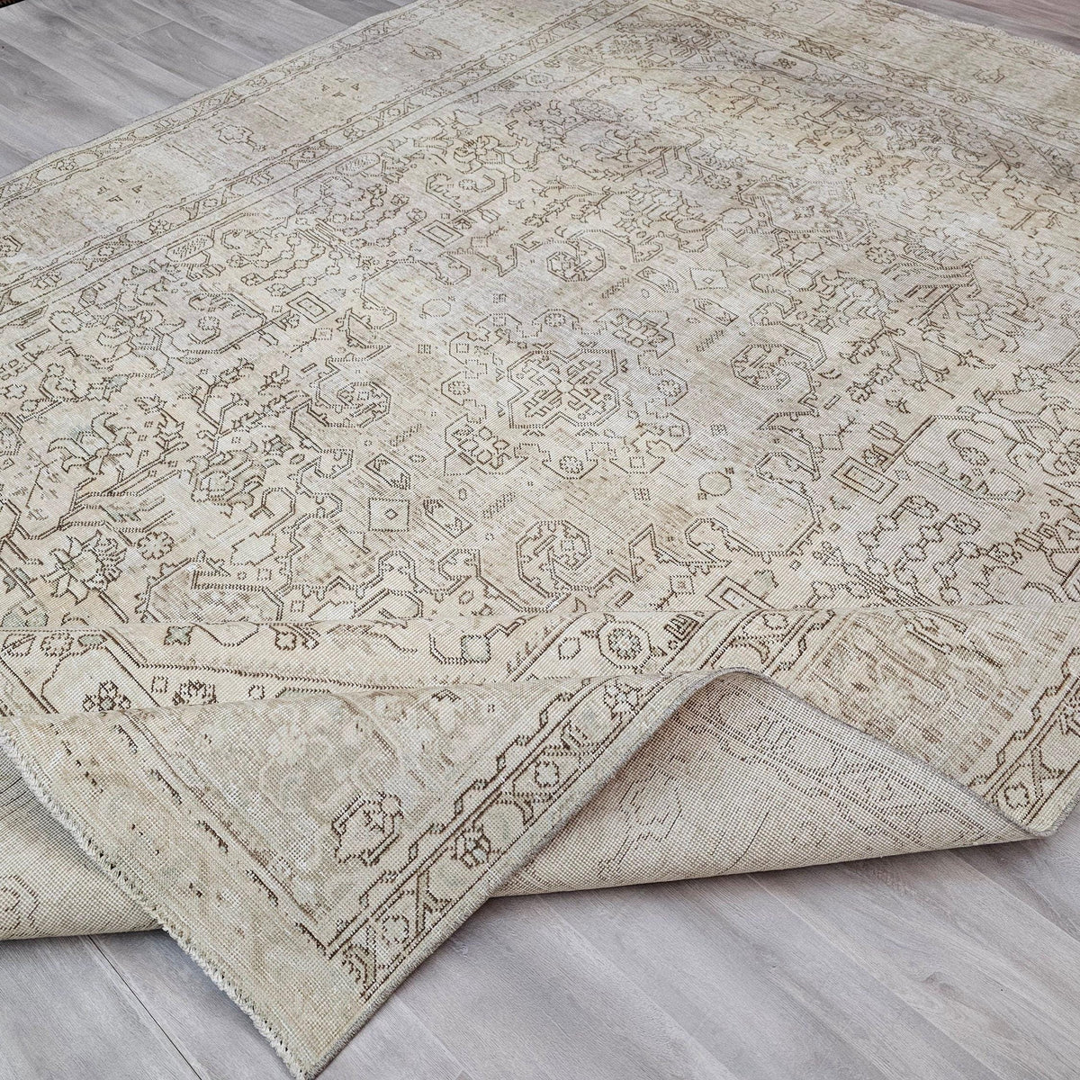 9x12 Wool Oushak Rug - Hand Knotted Wool Turkish Rug - Oversized Vintage Neutral Carpet - Beige Brown Area Rug for Livingroom