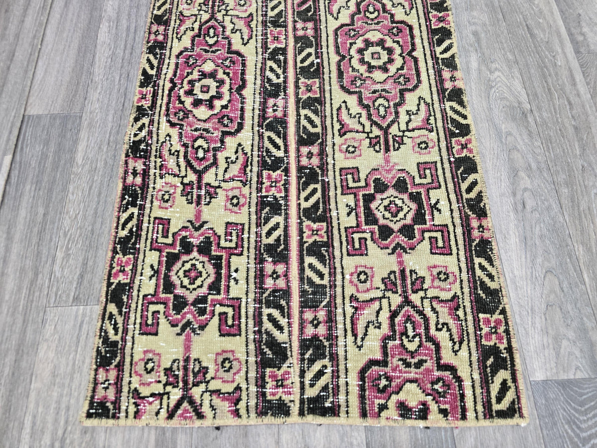 2x5 Short Vintage Anatolian Wool Runner Rug: Hand knotted Tribal Runner rug (2x5 ft)
