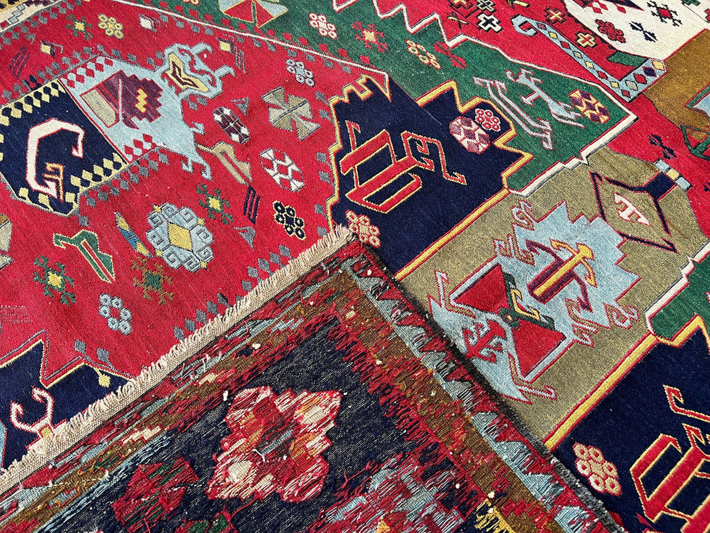 7x10 ft Antique Soumak Rug: Hand-Knotted Tribal Wool Rug