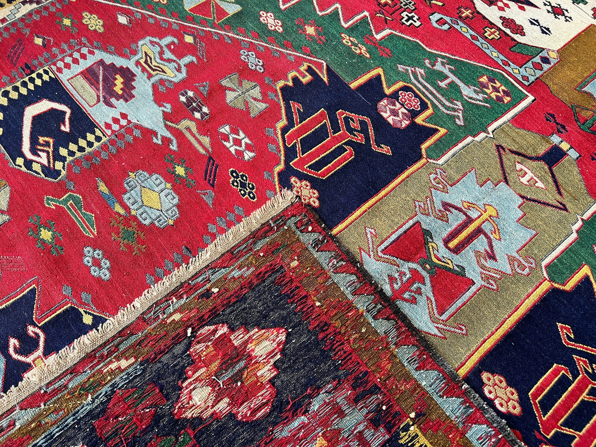 7x10 ft Antique Soumak Rug: Hand-Knotted Tribal Wool Rug
