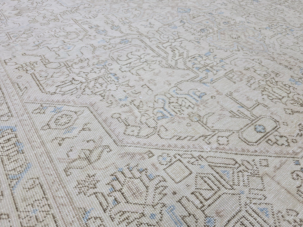 Handmade Distressed Turkish Area Rug: 9.3x12 ft, Faded Neutral Wool