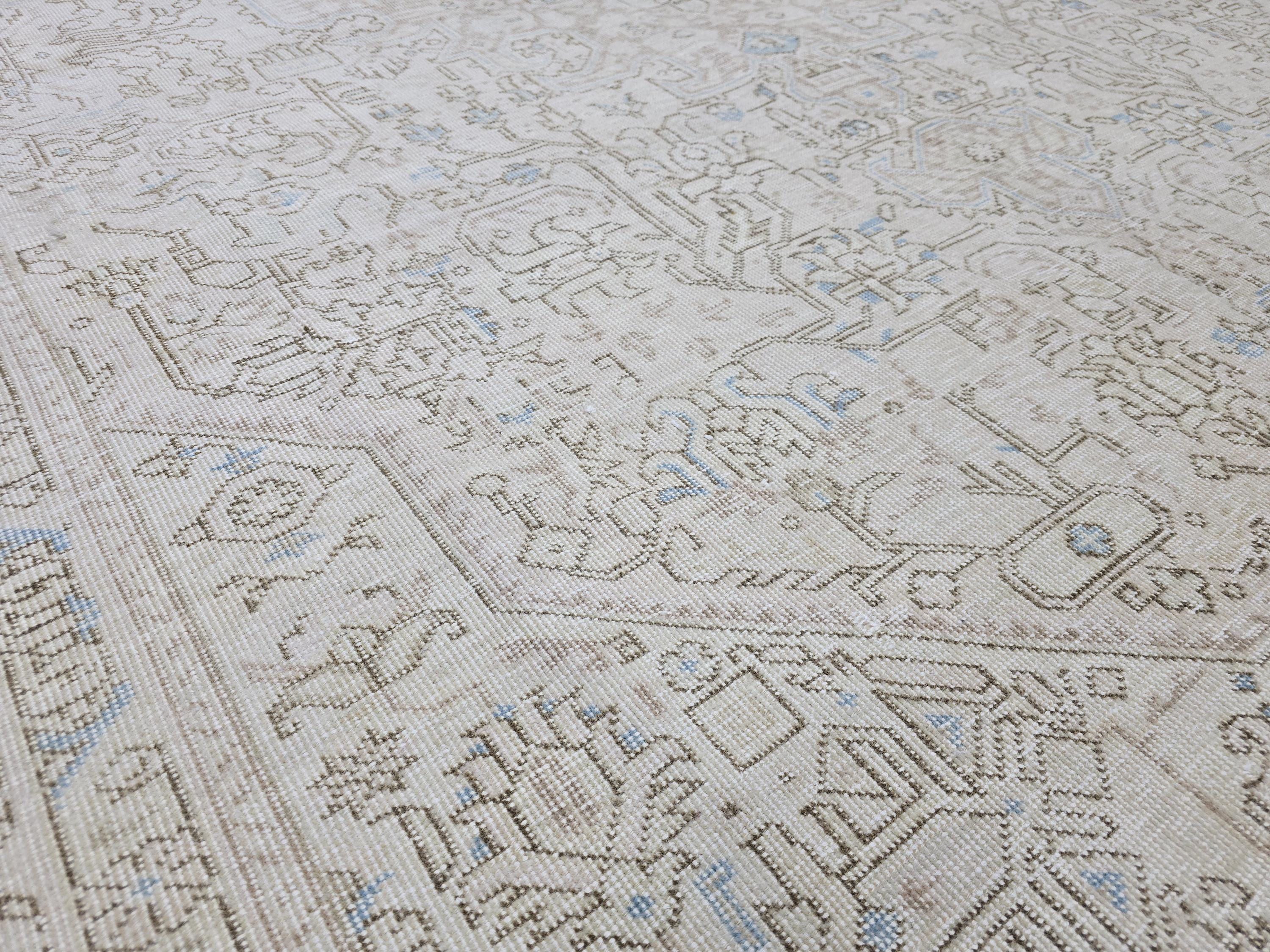 Handmade Distressed Turkish Area Rug: 9.3x12 ft, Faded Neutral Wool