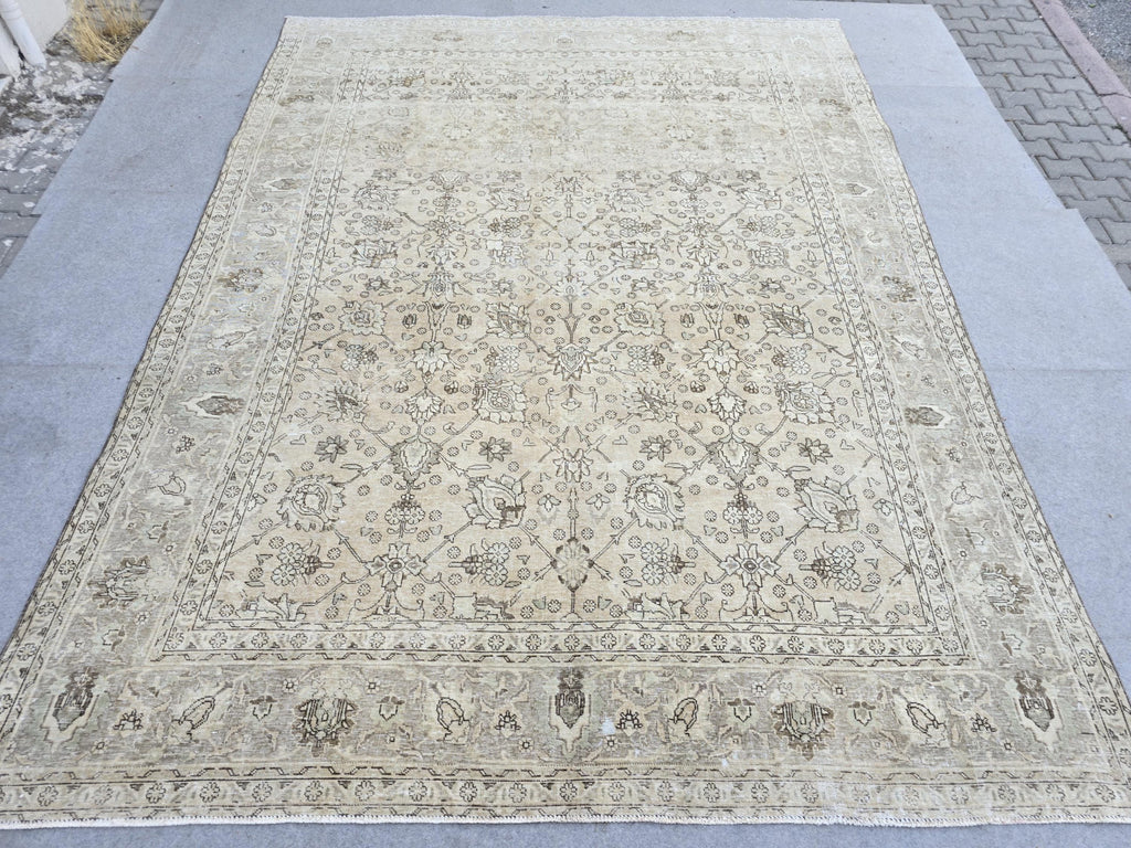 Turkish 9x12 Oushak Rug Neutral : Muted Vintage Wool Carpet  (9.3x12.4 ft)