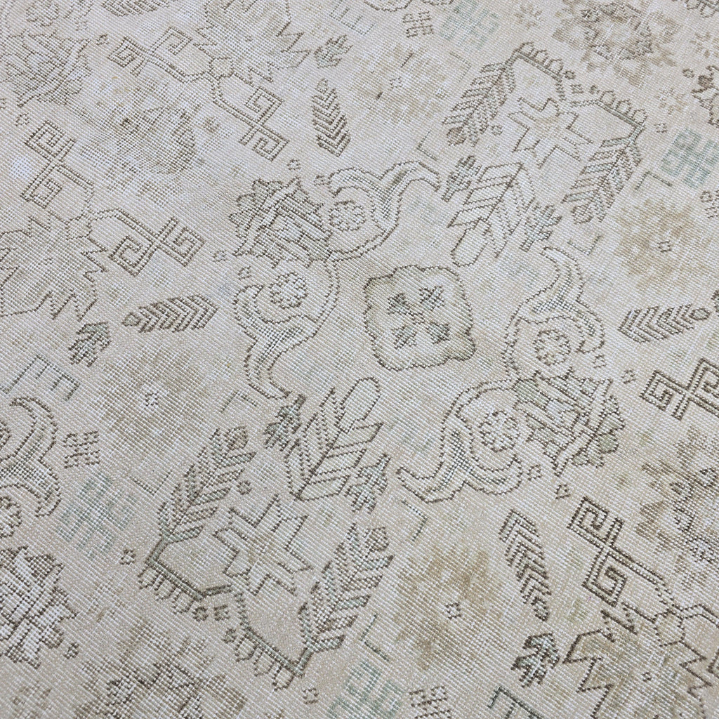 Faded Oushak Rug: Hand Knotted Wool, Distressed Turkish Design (9.4x12.7 ft.)