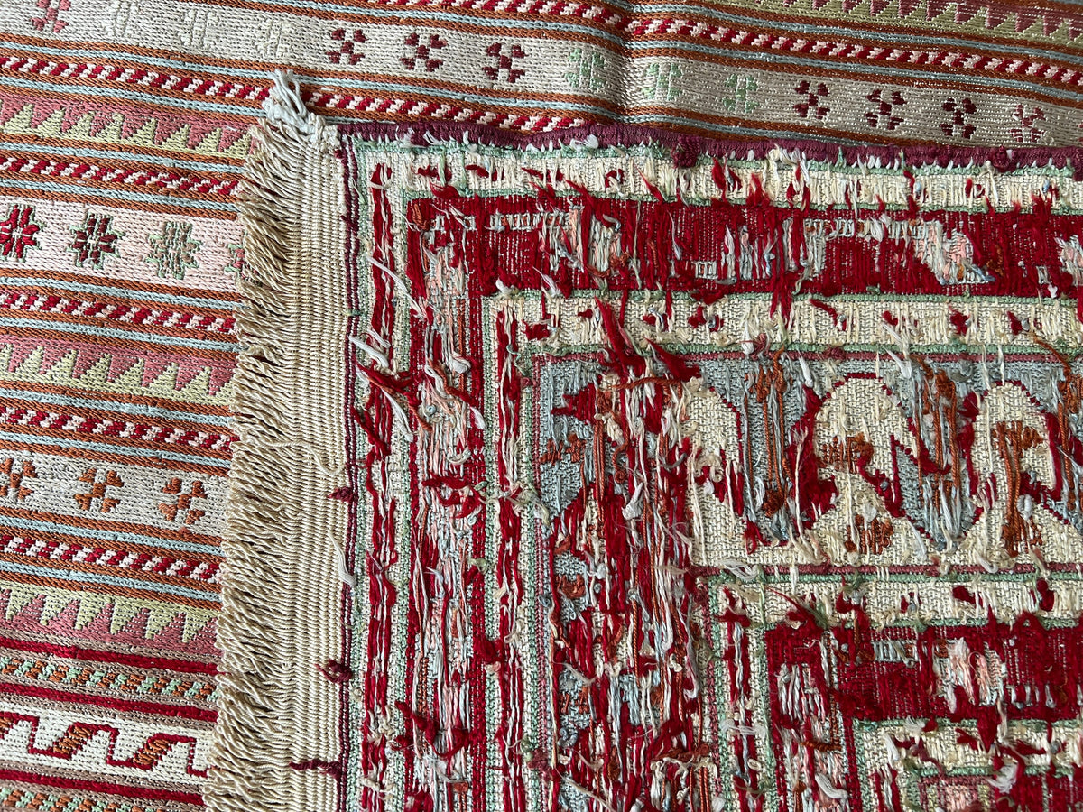 6x9 Vintage Soumak Kilim Rug: Hand-Knotted Wool Striped Rug
