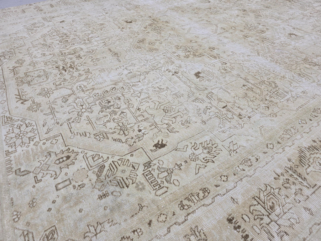 8x11 Vintage Hand Knotted Wool Rug, Muted Neutral Oushak Style, 8x11 Distressed Area Rug