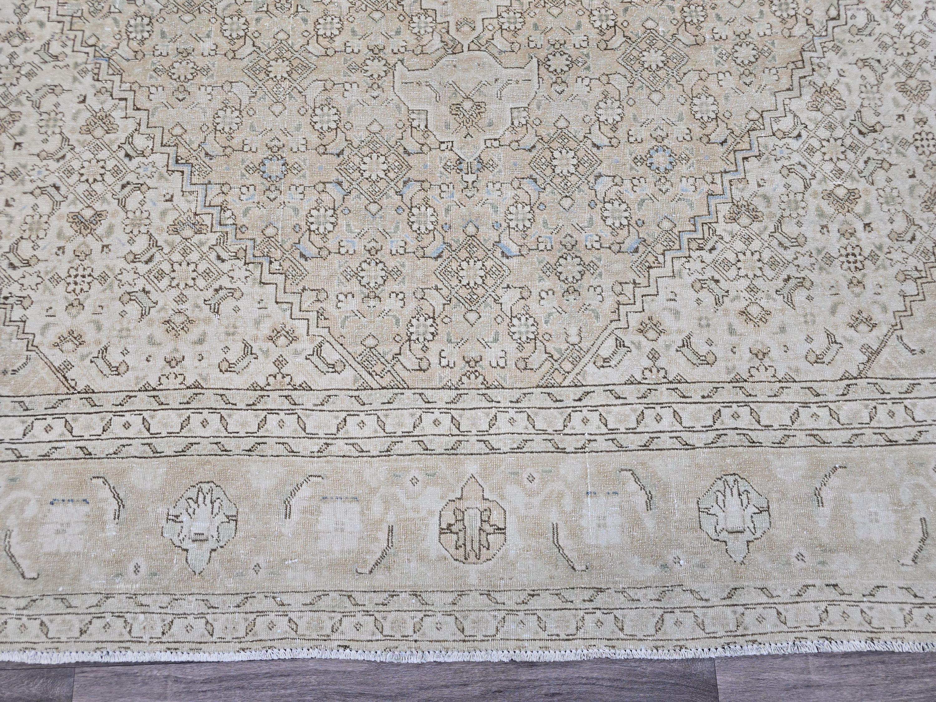 Oversized Muted Oushak Rug 9x12: Vintage Turkish Wool Carpet