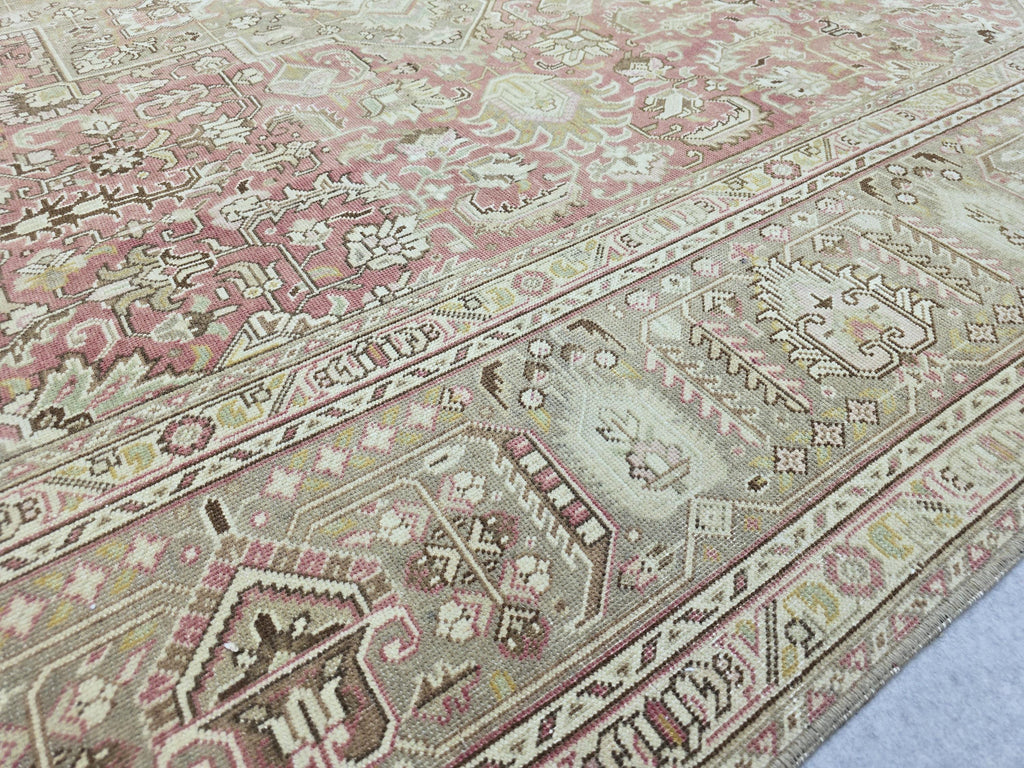 Vintage Hand-Knotted Wool Rug • Dusty Rose Medallion Turkish Carpet