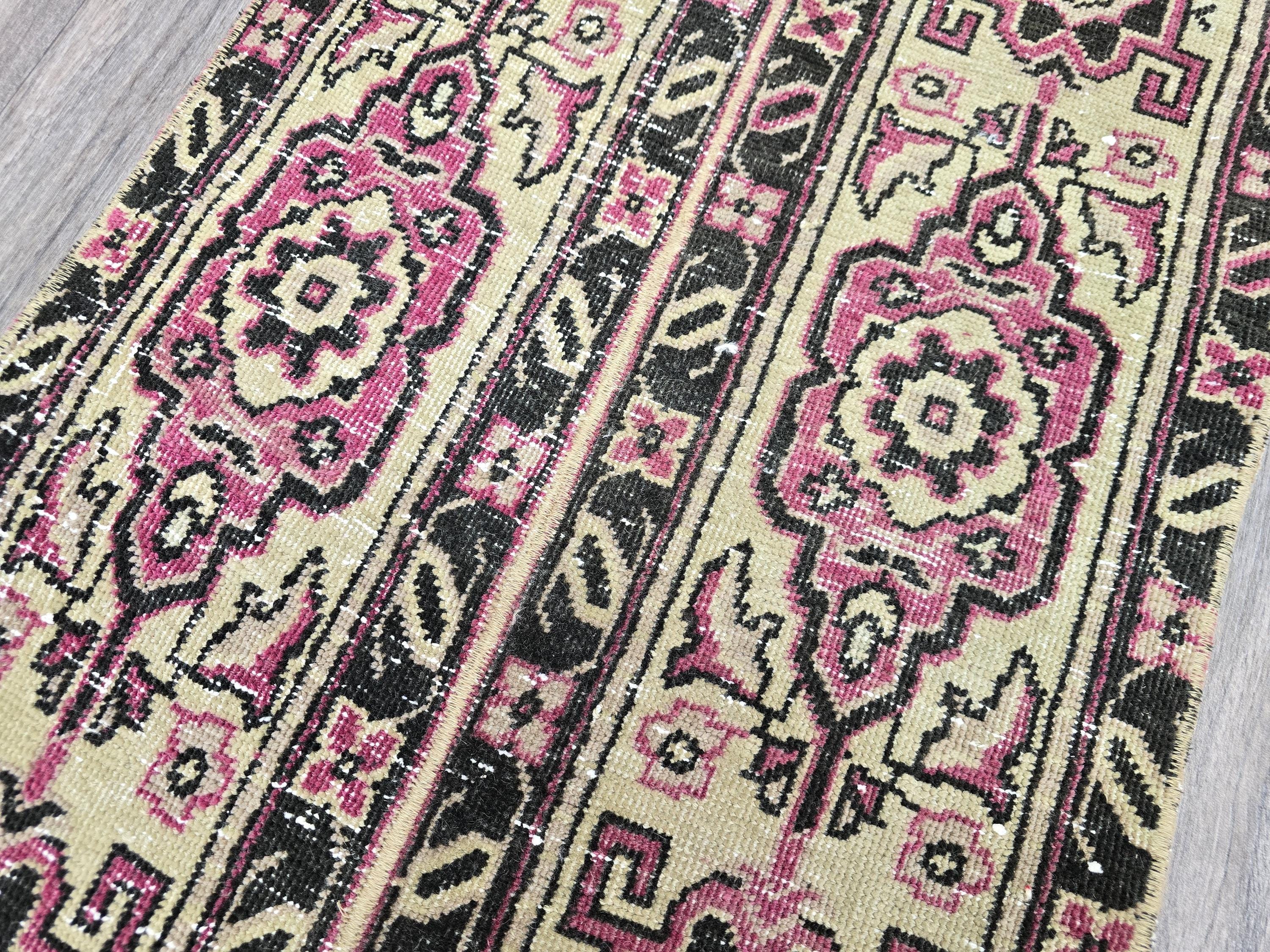 2x5 Short Vintage Anatolian Wool Runner Rug: Hand knotted Tribal Runner rug (2x5 ft)