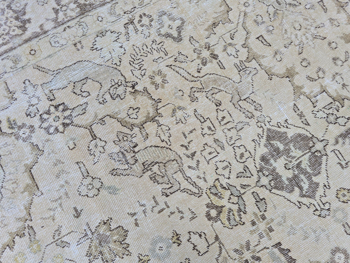 10x12 Turkish Rug, Beige Animal Design Vintage Hand Knotted Wool Rug