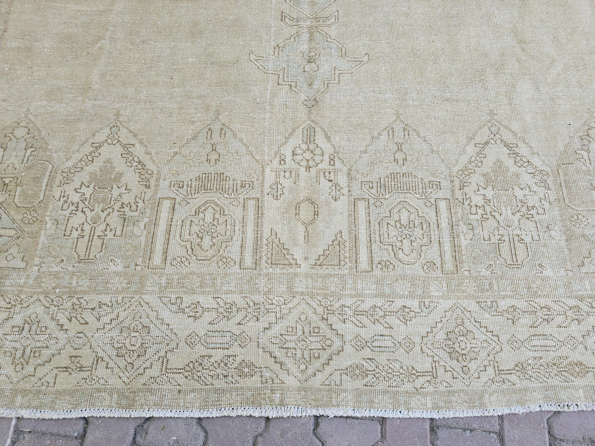 9x12 Vintage Rug: Handmade Turkish Wool Area Carpet - Oversize Neutral Wool Area Rug for Livingroom and bedroom - Palace size rug