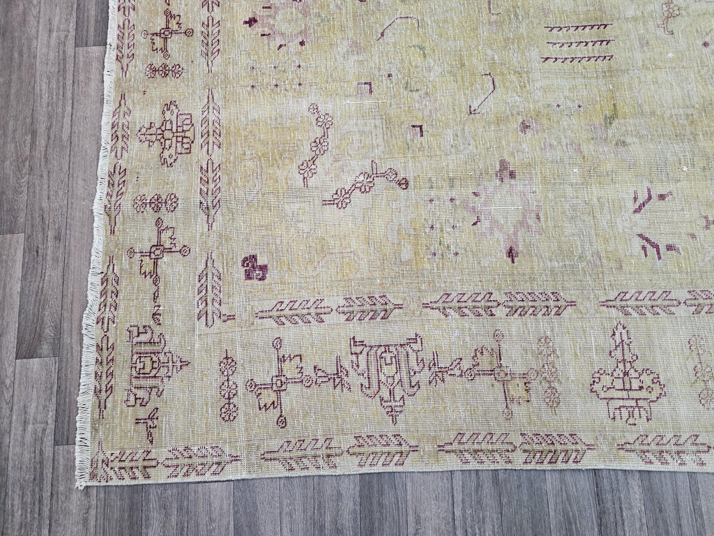 Hand Knotted 9x12 Wool Heriz Rug: Neutral Beige Brown Anatolian Carpet