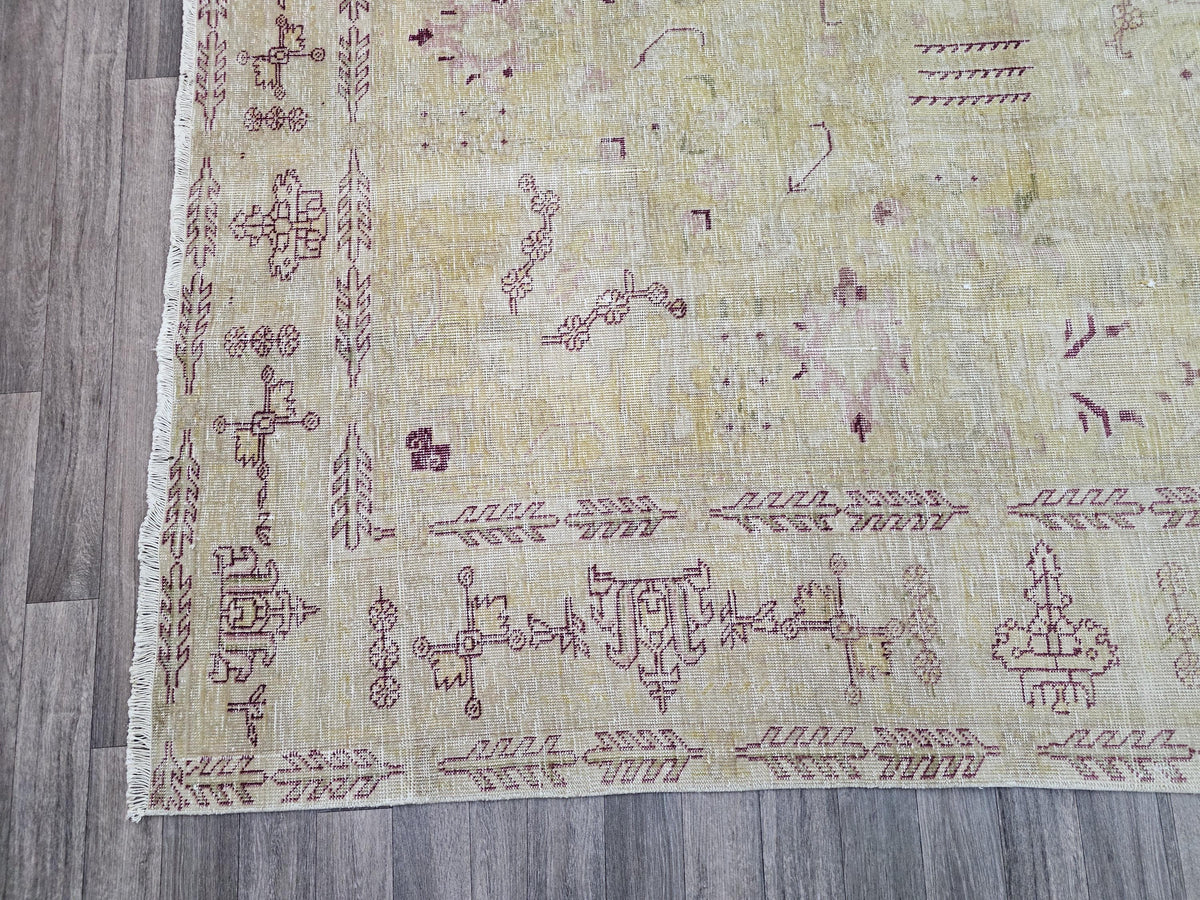 Hand Knotted 9x12 Wool Heriz Rug: Neutral Beige Brown Anatolian Carpet