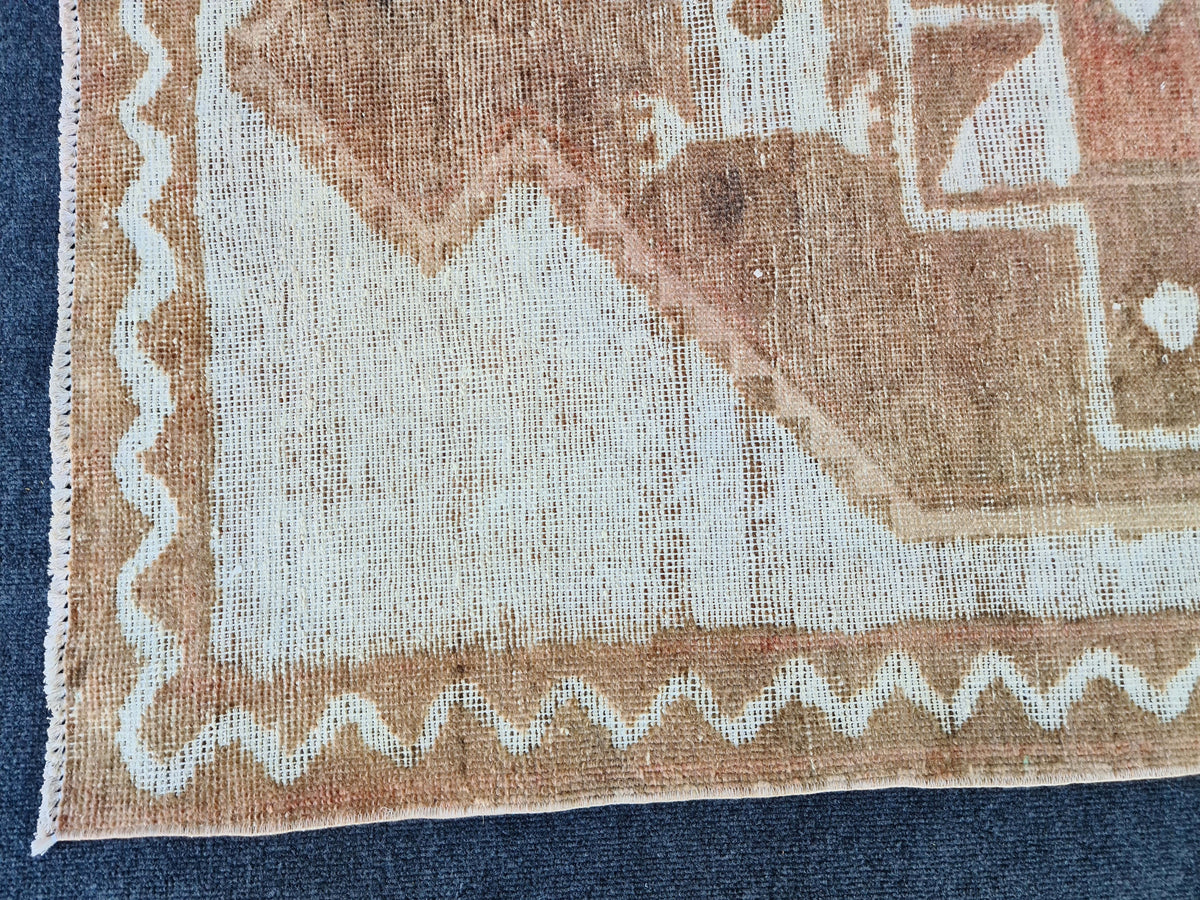 Hand Knotted Wool Oushak Runner: 4x12 Vintage Turkish Rug