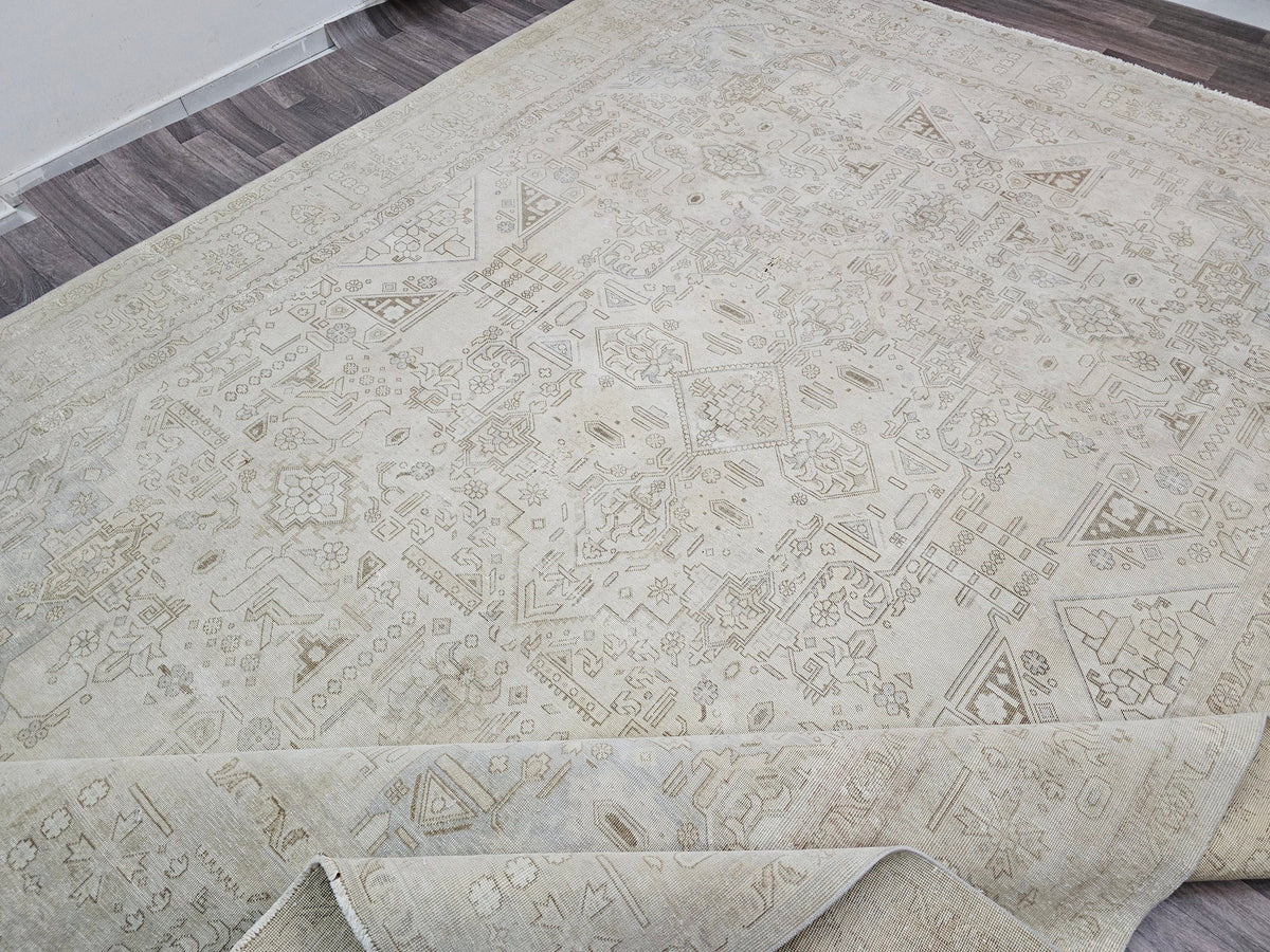 9x12 Distressed Oversize Neutral Anatolian Rug | Geometric Wool Area Rug