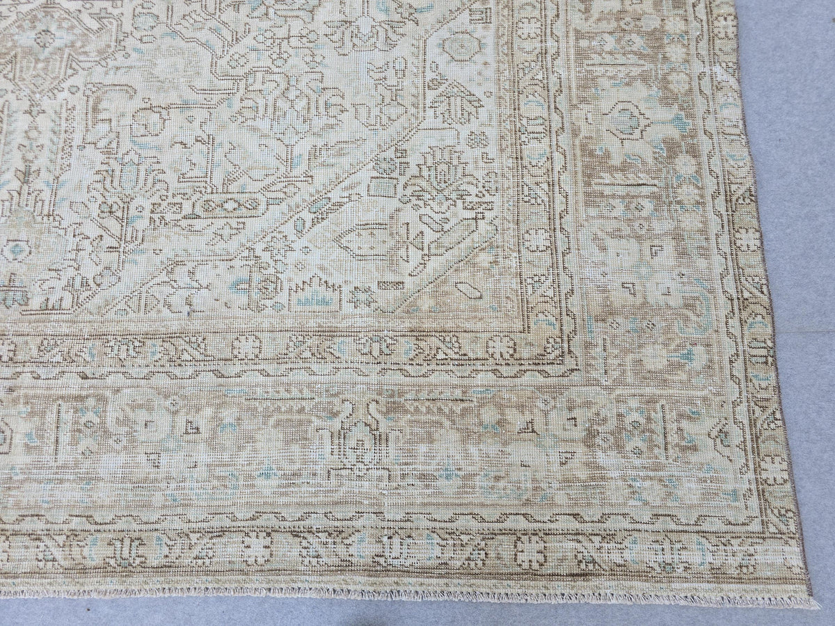 9x12 Wool Area Rug/ Hand Knotted Neutral Oushak Rug for Livingroom and Office/ Authentic Faded Vintage Rug/ Aesthetic Bedroom Rug/ Beige Rug