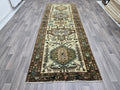 Handmade Wool Oushak Runner Rug: Vintage Turkish Hallway Carpet (4x10)