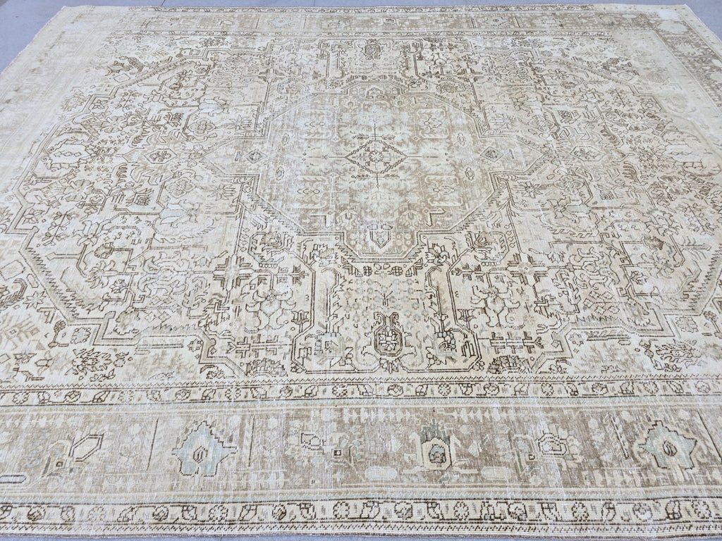9x12 Neutral  Turkish Arean Rug Hand Knotted Vintage // 9.3x12.20 feet