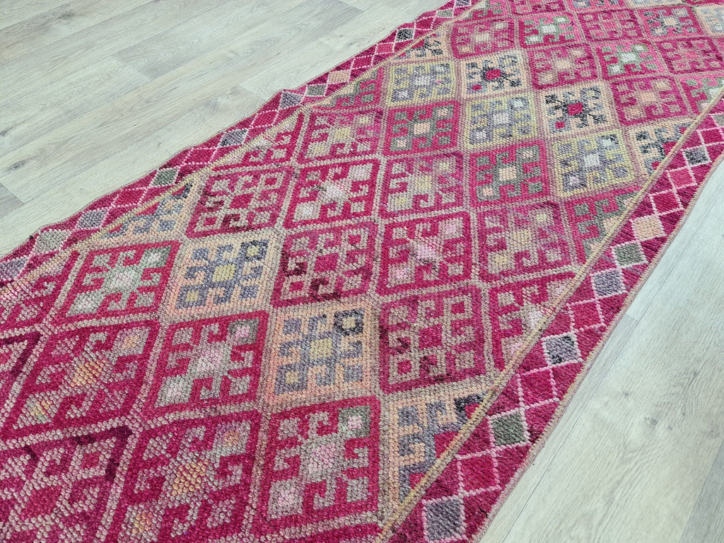 Purple Oushak Runner Rug: Hand-Knotted Wool, Vintage Turkish Design (2.75x14.4 ft)