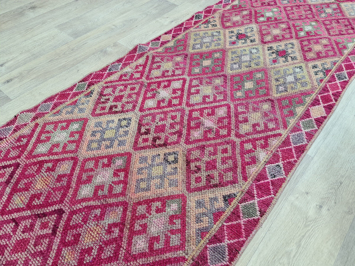 Purple Oushak Runner Rug: Hand-Knotted Wool, Vintage Turkish Design (2.75x14.4 ft)