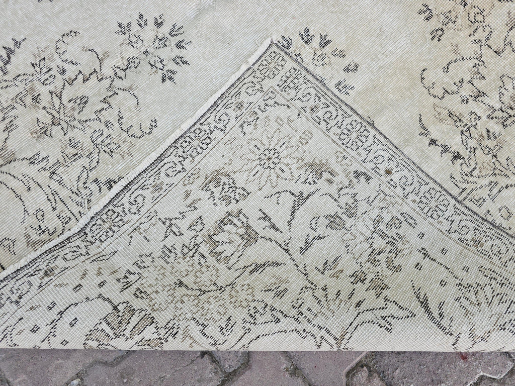 7x10 Cream  Vintage Hand Knotted Turkish Oushak Rug for Bedroom and Livingroom // 7x10.60 feet