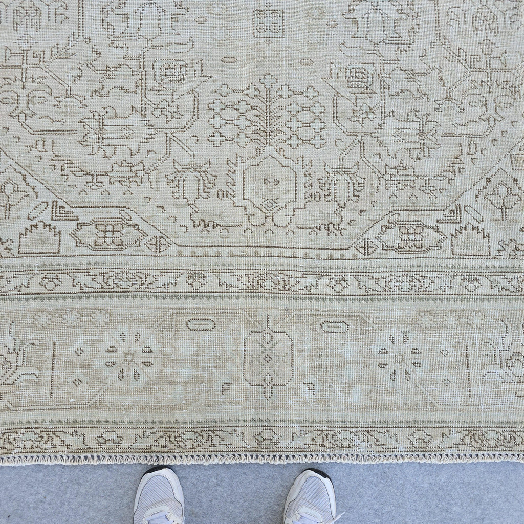Oversized Oushak Rug: 10x13 Vintage Neutral Hand-Knotted Wool Carpet