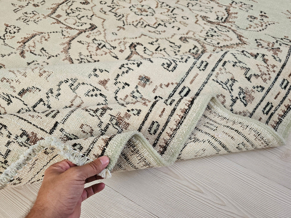 Handmade Wool Turkish Rug: 6x9 Neutral Vintage Area Rug