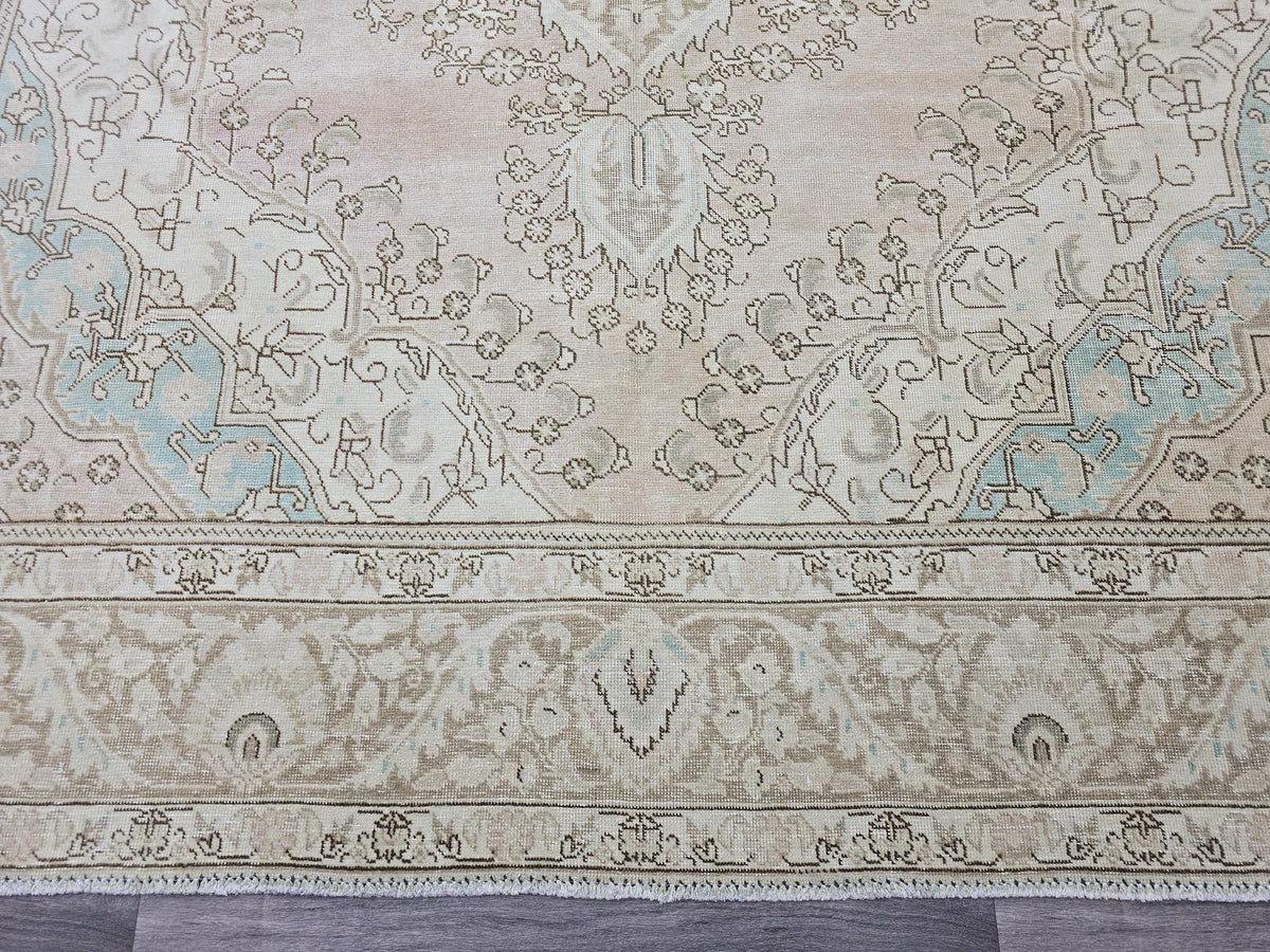 10x12 Blush Vintage Handmade Rug Pink Blue Tan Color Neutral Palette / 9.65X12.3 feet