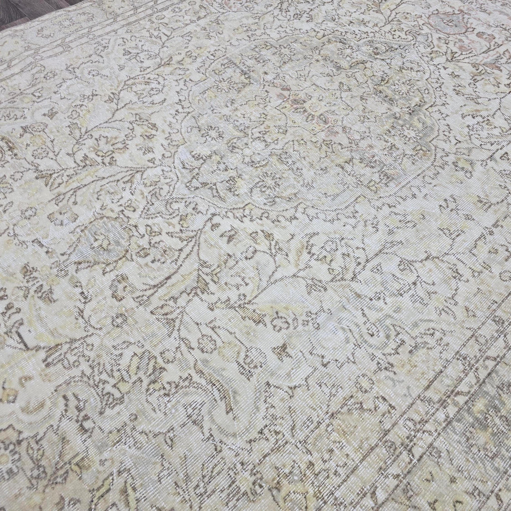 7x10 Vintage Turkish Oushak Rug: Handknotted Wool, Muted Neutral