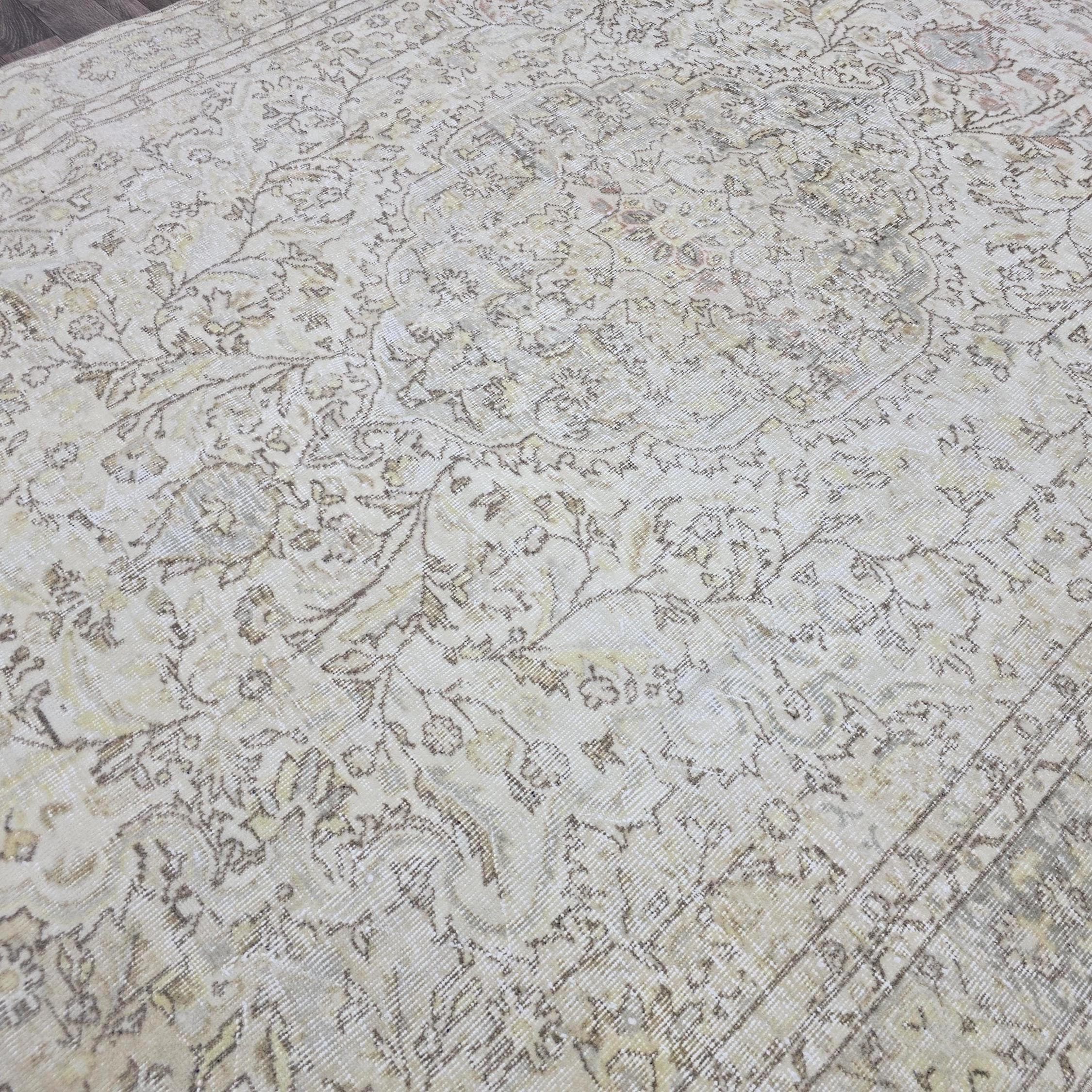 7x10 Vintage Turkish Oushak Rug: Handknotted Wool, Muted Neutral