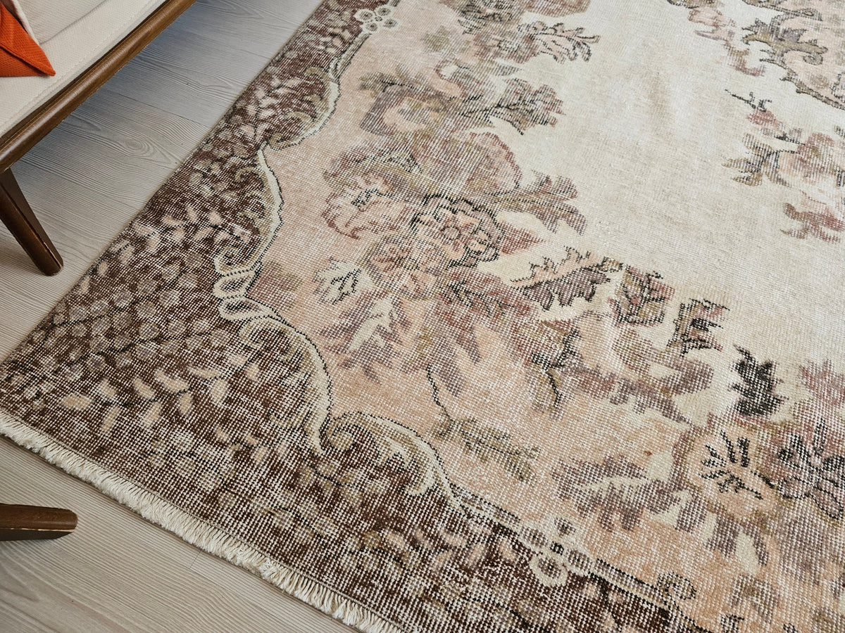 Vintage Turkish Oushak Rug: Hand-Knotted Wool Area Rug (6.55x10.25 ft)