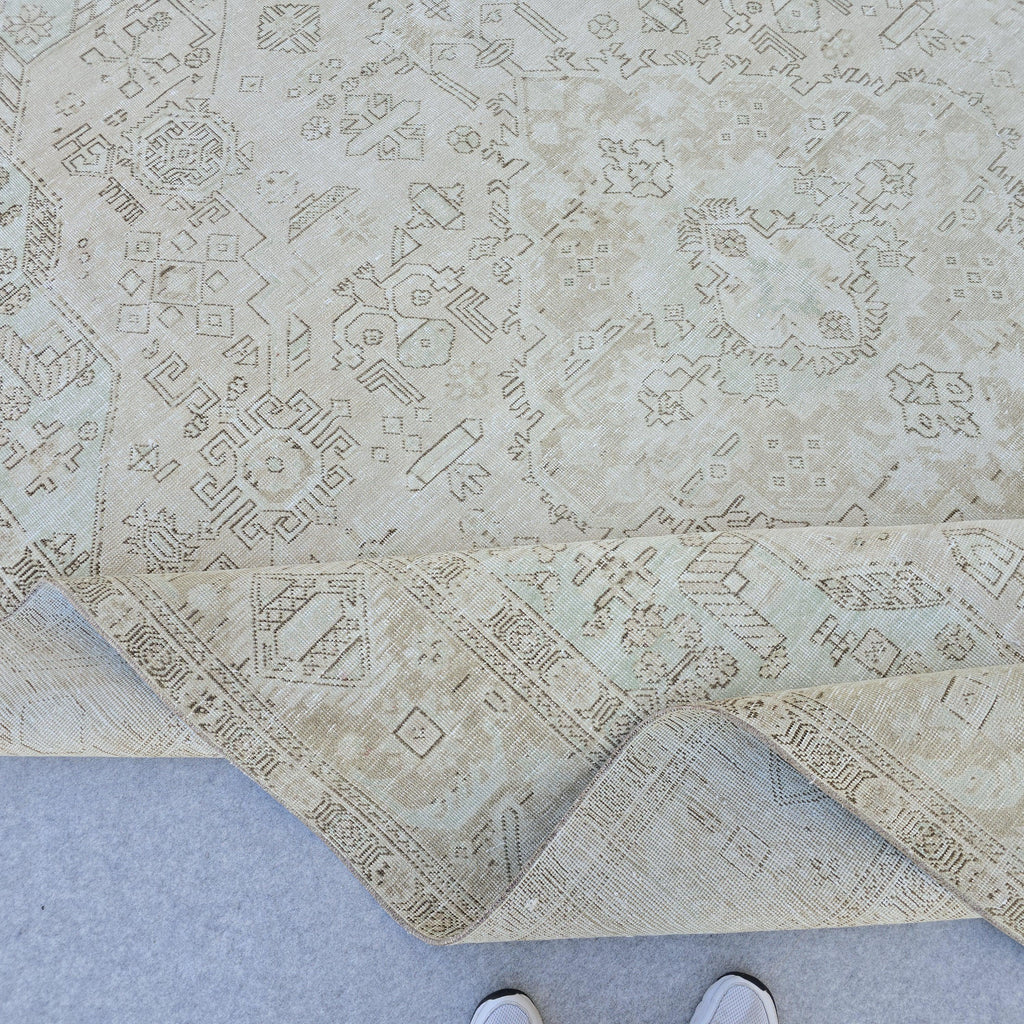 10x12 Large Oushak Rug/ Hand Knotted Wool Vintage Rug/ Neutral Turkish Rug/ Authentic Wool Area Rug for Livingroom and Bedroom, 9.7x12.25 ft
